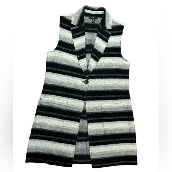 Tribal Women’s Small Black and Gray Striped Sleeveless Wool Blend Vest - Picture 1 of 7